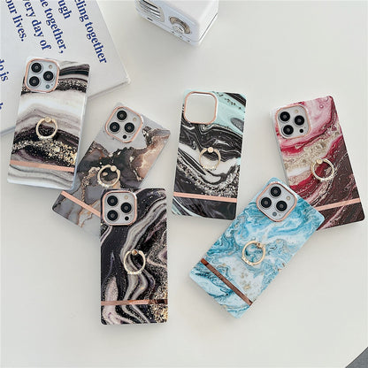 Anymob iPhone Case Black Blue Marble Horizontal Pattern With Finger Ring Soft Silicon Cover-Mobile Phone Cases-PEROZ Accessories