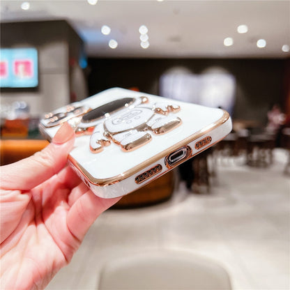 Anymob iPhone Case Ocean Blue Plating Astronaut Stand Holder Lens Protection Heart Pattern Cover-Mobile Phone Cases-PEROZ Accessories