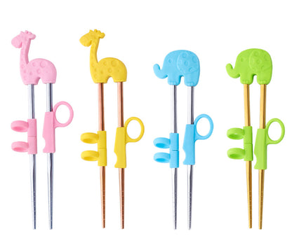 AnyGleam Chop Stick Blue Elephant 1 Pair Reusable Gold Stainless Steel Cartoon for Kids and Children Kitchen Accessories-Kitchen &amp; Dining-PEROZ Accessories