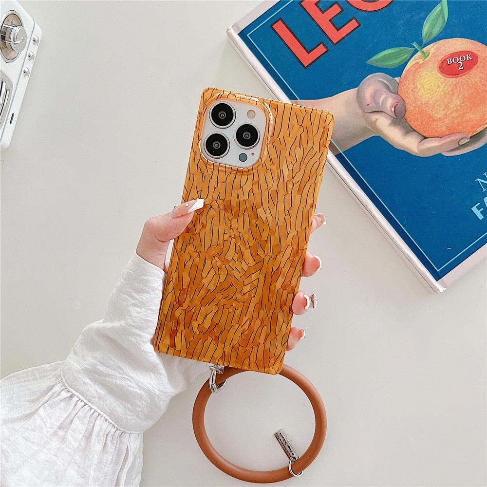 Anymob iPhone Case Orange Square Marble Shell Pattern WristBand Shockproof Soft Silicon Bracelet Cover-Mobile Phone Cases-PEROZ Accessories