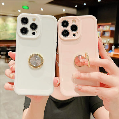 Anymob iPhone White Soft Candy Color Square Phone Case For IOS Stand Ring Silicone Shockproof Bumper Back Cover Compatible-Mobile Phone Cases-PEROZ Accessories