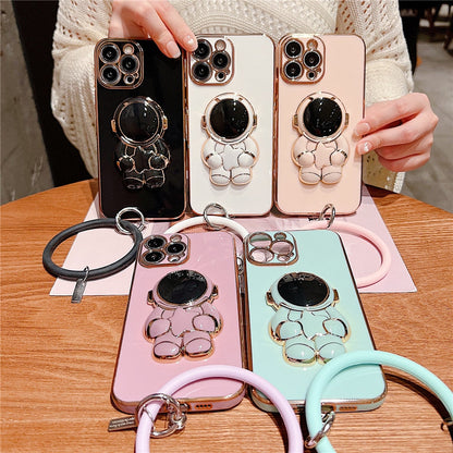 Anymob iPhone Case Pink Astronaut Holder Wristband Plating Love Heart Soft Silicone Back Cover Bumper-Mobile Phone Cases-PEROZ Accessories