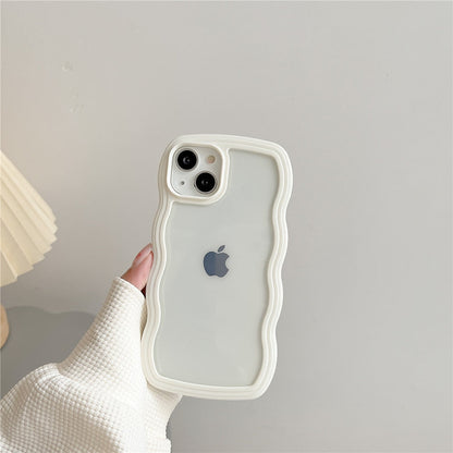 Anymob iPhone Case Off White Macaron Color Wavy Frame Crystal Clear Shockproof Soft Back Cover Bumper-Mobile Phone Cases-PEROZ Accessories