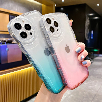 Anymob iPhone Green Gradient Clear Curly Wave Case Shockproof Transparent Silicon Phone Cover-Mobile Phone Cases-PEROZ Accessories