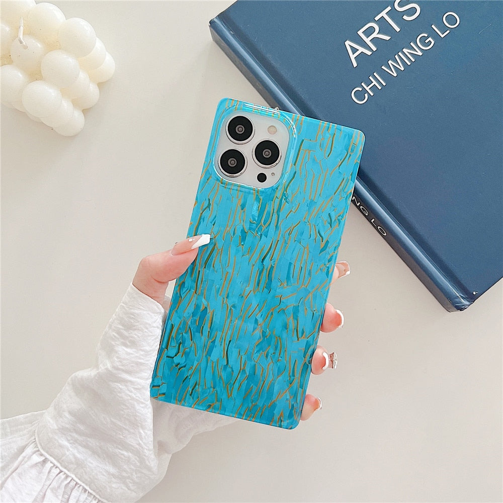 Anymob iPhone Case Ocean Blue Square Shell Texture Shockproof Soft Silicone Cover Bumper-Mobile Phone Cases-PEROZ Accessories