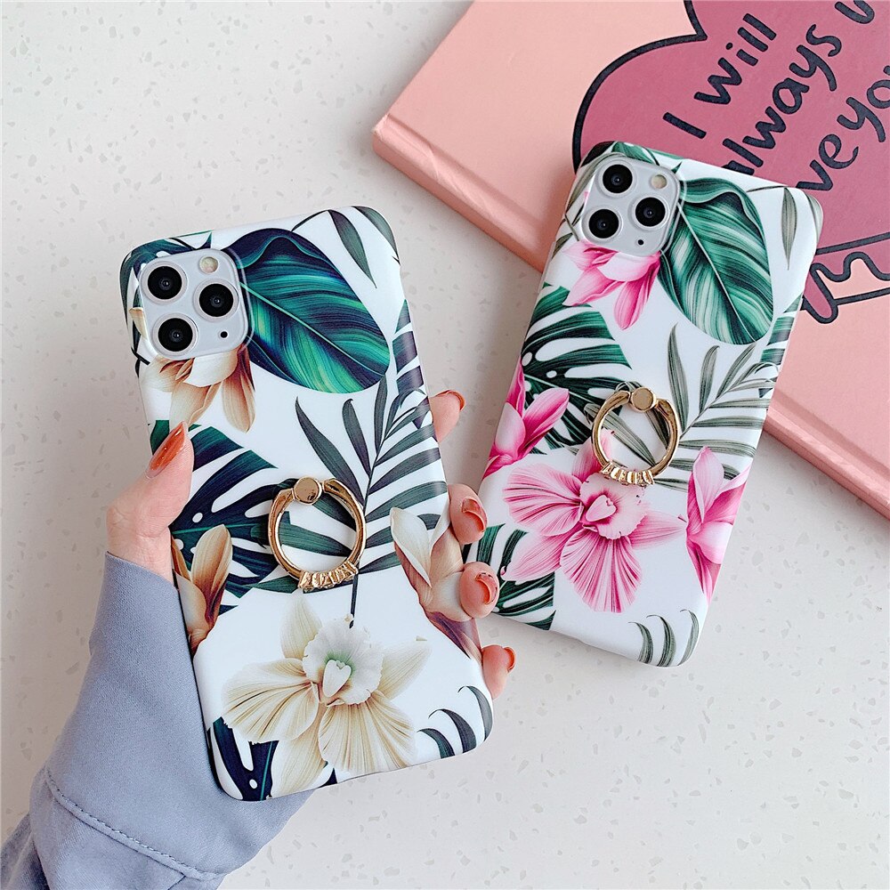 Anymob iPhone White Orchid Pattern Holder Case Flower Silicone Phone Cover-Mobile Phone Cases-PEROZ Accessories