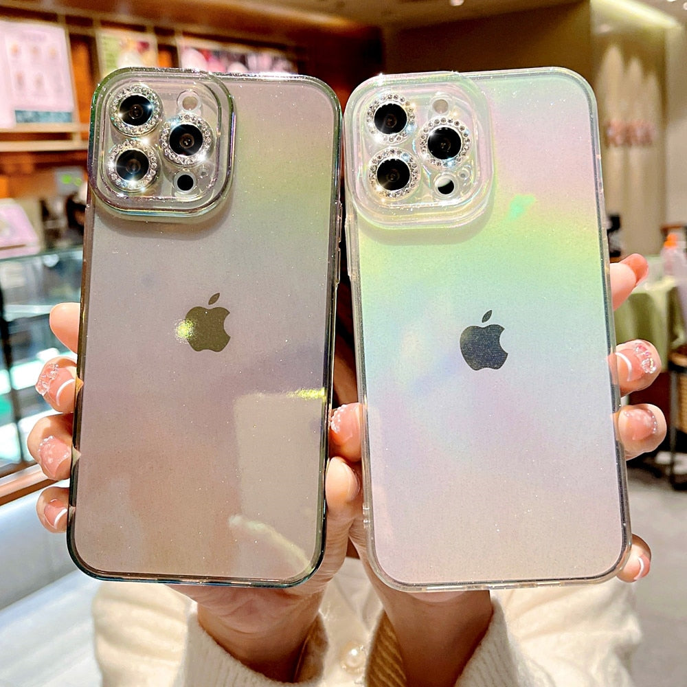 Anymob iPhone Case Pink Colorful Gradient Glitter Diamond Lens Camera Protection Soft Cover-Mobile Phone Cases-PEROZ Accessories