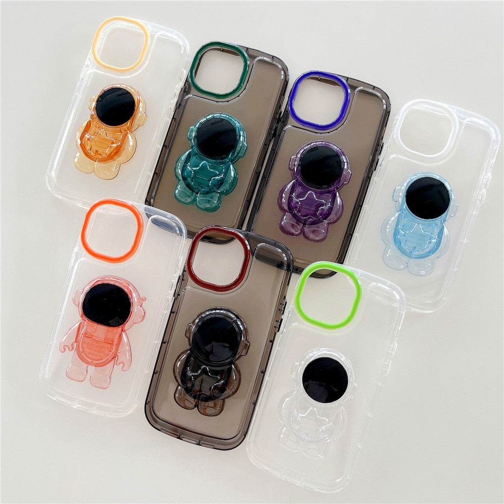 Anymob iPhone Case Yellow Cute Astronaut Stand Holder Transparent Soft Silicon Shockproof Cover-Mobile Phone Cases-PEROZ Accessories