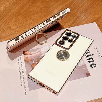 Anymob Samsung Black Case Luxury Plating Ring Holder Phone Case For Smartphones Shockproof Cases Silicon Stand Cover Compatible-Mobile Phone Cases-PEROZ Accessories