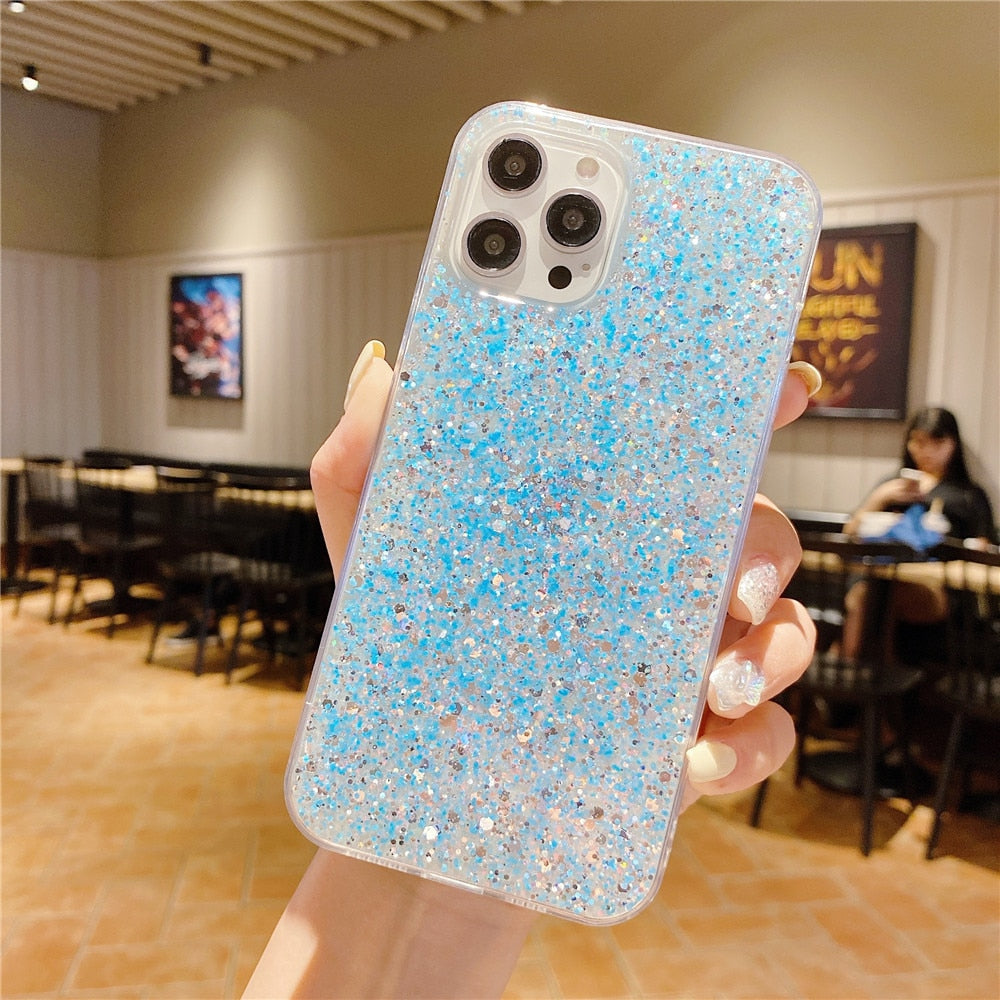 Anymob iPhone Case Yellow Clear Shining Glitter Sequins Cute Soft Phone Cover-Mobile Phone Cases-PEROZ Accessories