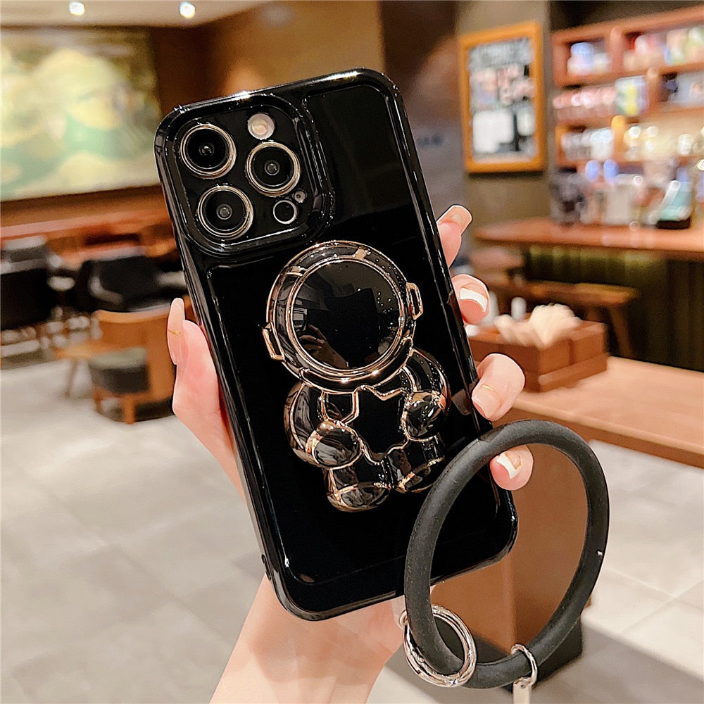 Anymob iPhone Black Hand Ring Loop Soft Case Astronaut Folding Stand Holder Cover-Mobile Phone Cases-PEROZ Accessories