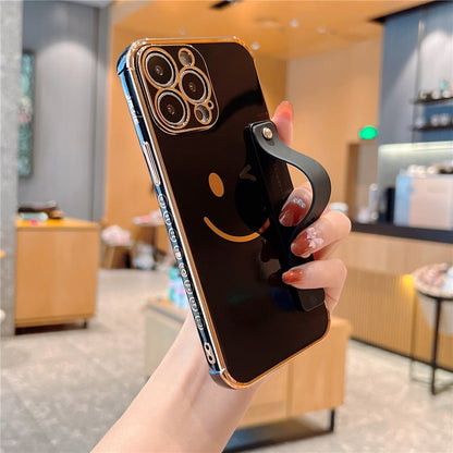 Anymob iPhone Case Pink Plating Smiley Square Wristband Holder Soft TPU Shockproof Cover-Mobile Phone Cases-PEROZ Accessories