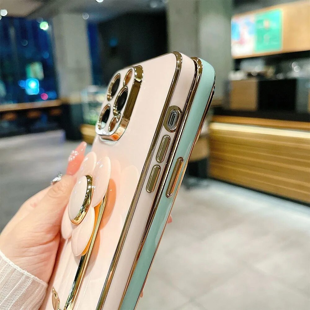 Anymob iPhone Case Shockproof Pink Plating Silicone Case Flower Rotating Windmill Bracket Cover-Mobile Phone Cases-PEROZ Accessories