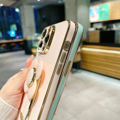 Anymob iPhone Case Shockproof Green Plating Silicone Case Flower Rotating Windmill Bracket Cover-Mobile Phone Cases-PEROZ Accessories
