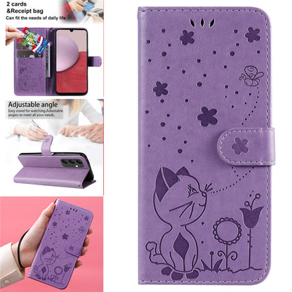 Anymob Samsung Case Light Pink 3D Cat Embossed PU Leather Flip Phone Cover Protection-Mobile Phone Cases-PEROZ Accessories