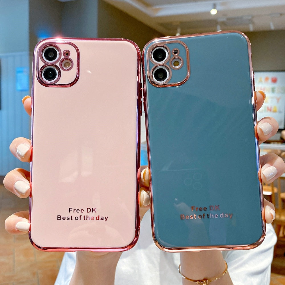 Anymob iPhone Pink Plating Lens Protection Phone Case Soft Silicon Cover Case-Mobile Phone Cases-PEROZ Accessories