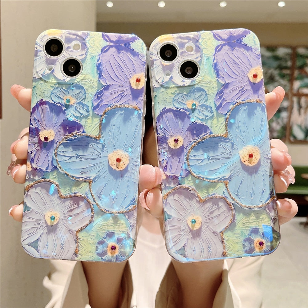 Anymob iPhone Case Flower Aesthetic Oil Painting Flowers Silicone Shockproof Soft Cover-Mobile Phone Cases-PEROZ Accessories