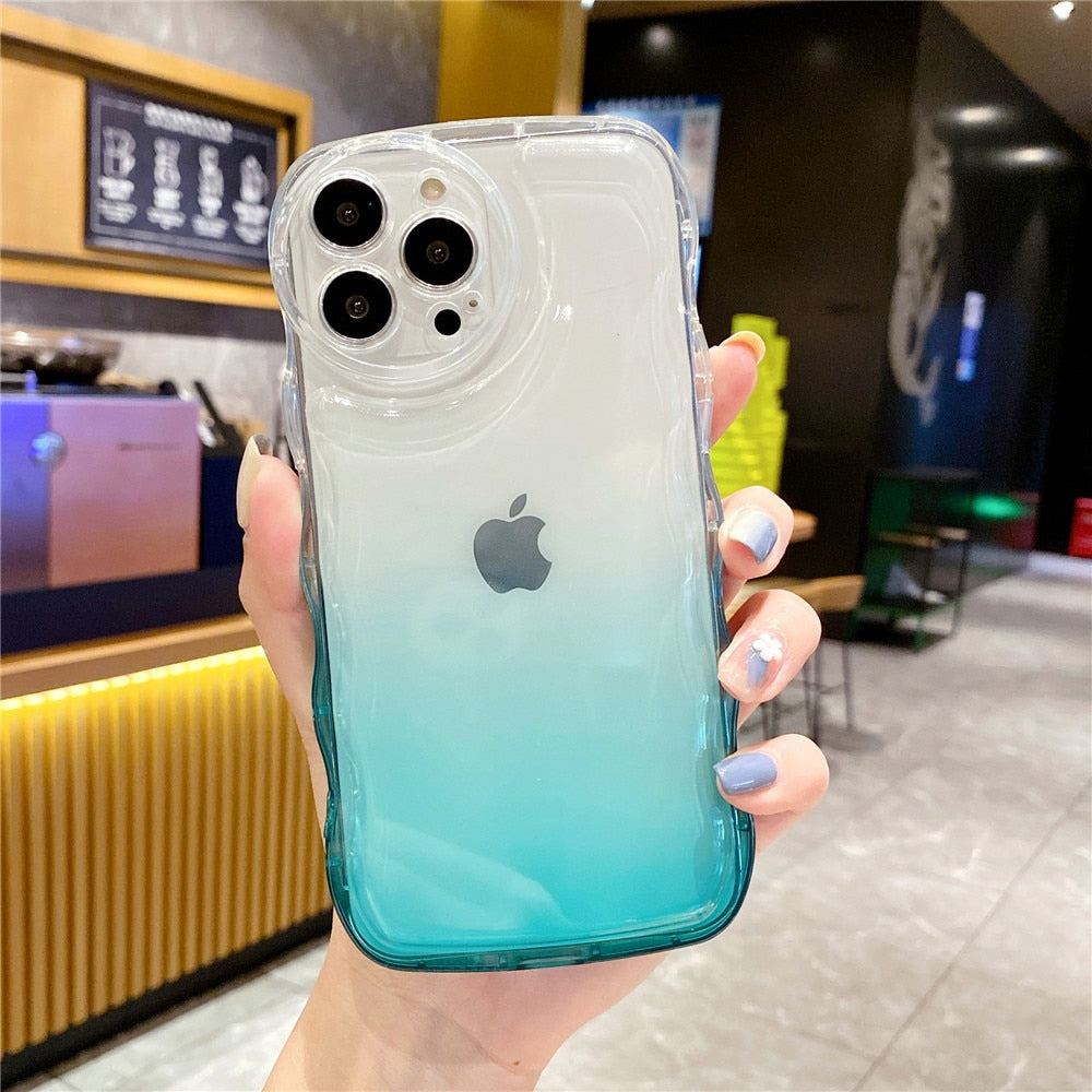 Anymob iPhone Honey Yellow Gradient Clear Curly Wave Case Shockproof Transparent Silicon Phone Cover-Mobile Phone Cases-PEROZ Accessories