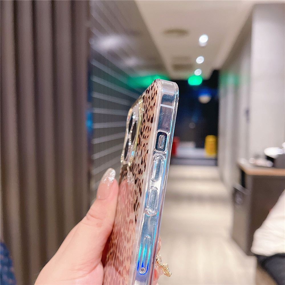 Anymob iPhone Leopard Pattern Glitter Dream Shell Pattern Case Soft IMD Silicon Shockproof Cover Bumper-Mobile Phone Cases-PEROZ Accessories