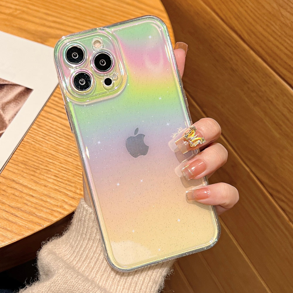 Anymob iPhone Black Rainbow Gradient Phone Case Transparent Glitter Silicon Shockproof Cover-Mobile Phone Cases-PEROZ Accessories