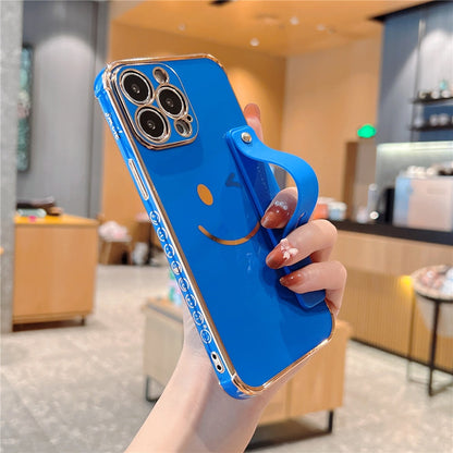 Anymob iPhone Case White Plating Smiley Square Wristband Holder Soft TPU Shockproof Cover-Mobile Phone Cases-PEROZ Accessories
