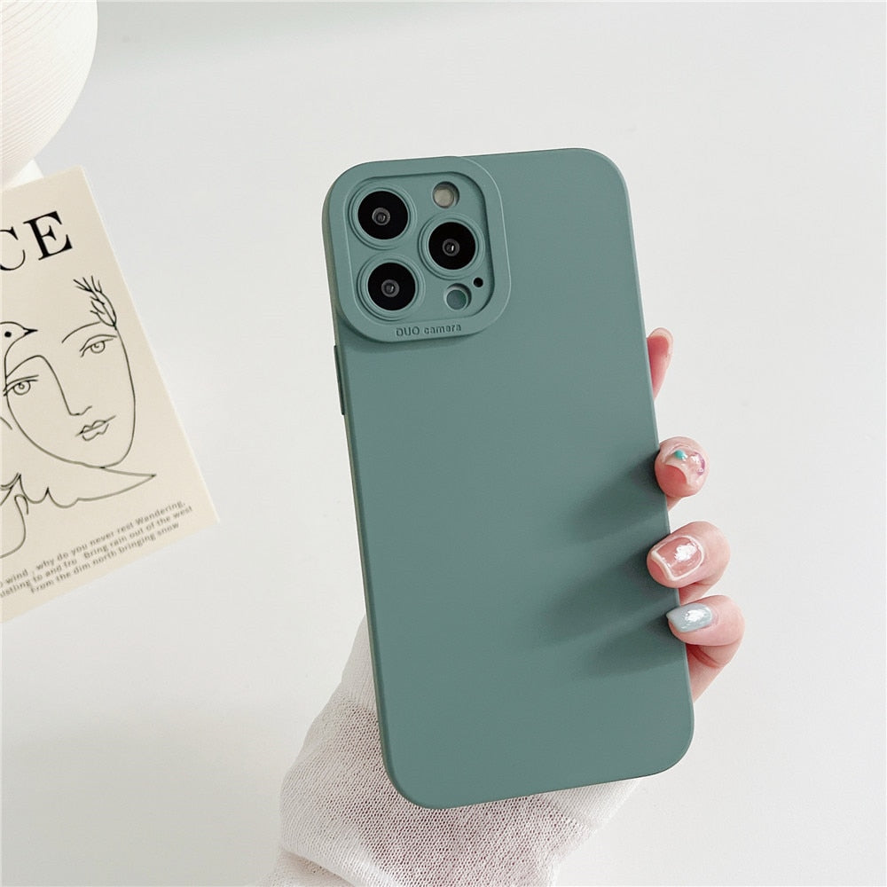 Anymob iPhone Case Blue Grey Luxury Soft Liquid Silicone Lens Protection Shockproof Bumper Back Cover-Mobile Phone Cases-PEROZ Accessories