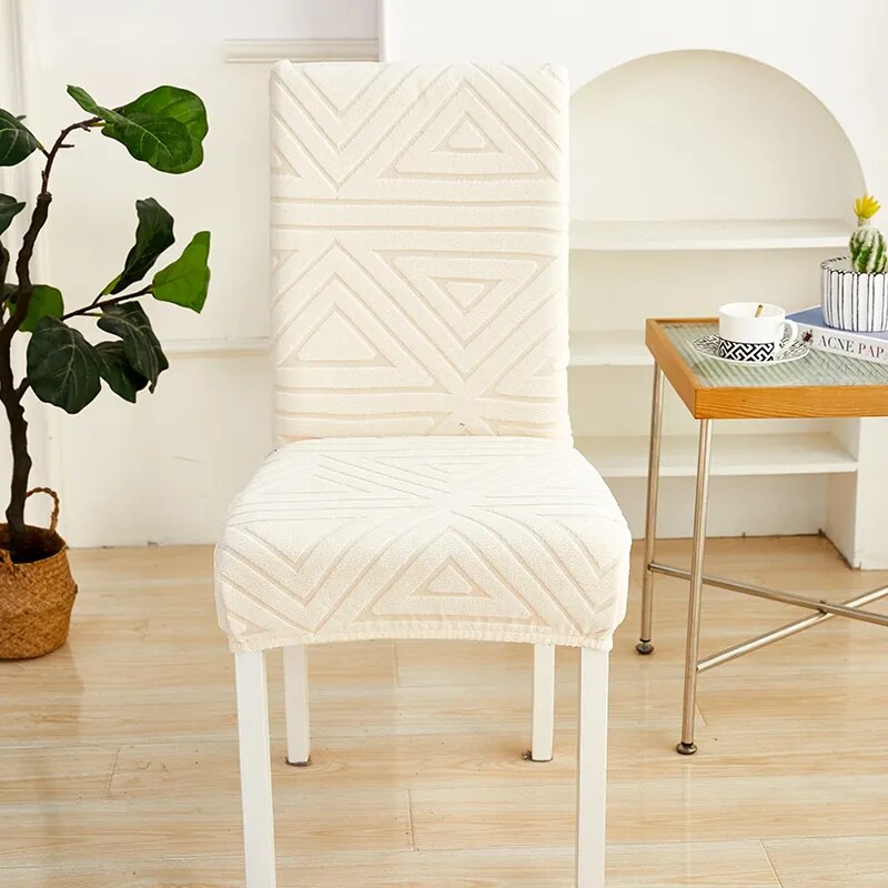 Anyhouz Chair Cover Beige Triangular Design with Elastic Material for Dining Room Kitchen Wedding Hotel Banquet Restaurant-Chair Cover-PEROZ Accessories