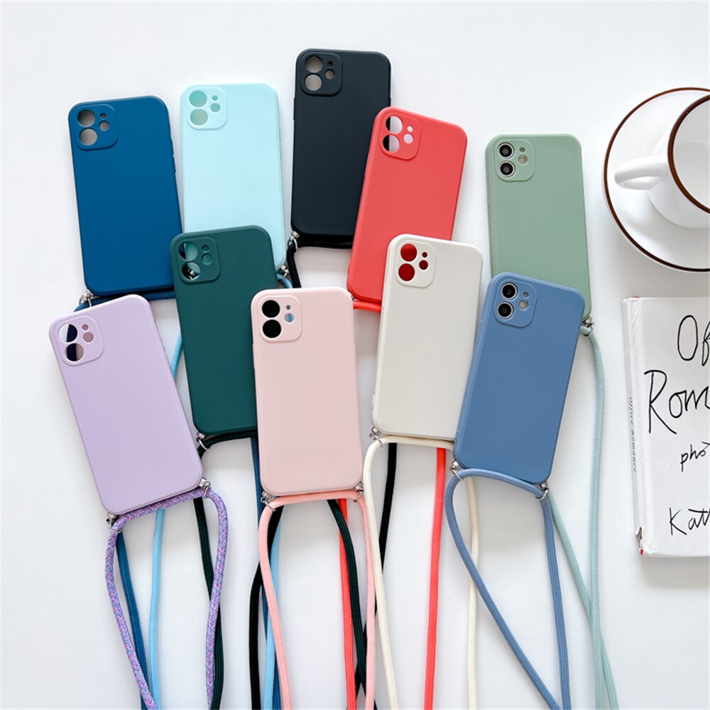 Anymob iPhone Case Off White Crossbody Necklace Strap Lanyard Soft Silicone Cover-Mobile Phone Cases-PEROZ Accessories