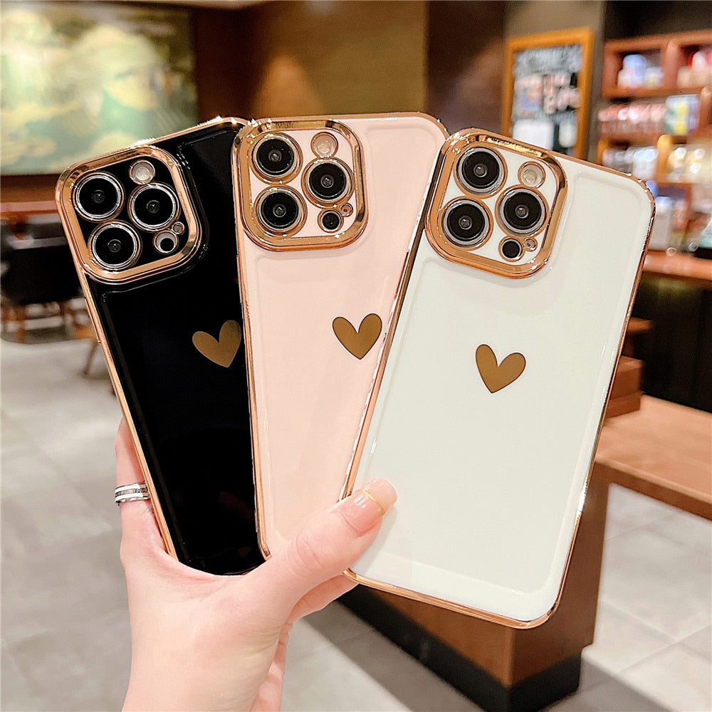 Anymob iPhone Case Pink Soft Silicone Bracelet Electroplate Love Heart Shockproof Strap Cover-Mobile Phone Cases-PEROZ Accessories
