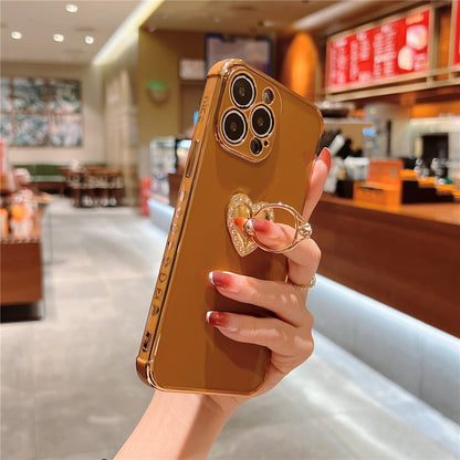 Anymob iPhone Case White Plating Love Heart Ring Holder Shockproof Soft Silicone Cover-Mobile Phone Cases-PEROZ Accessories