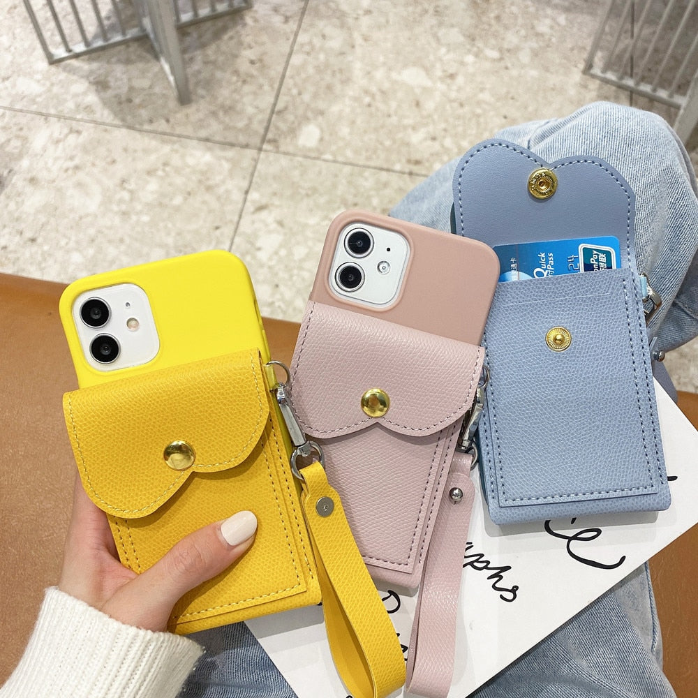 Anymob iPhone Case Pink Lanyard Wallet Card Strap Holder Silicone Cover-Mobile Phone Cases-PEROZ Accessories