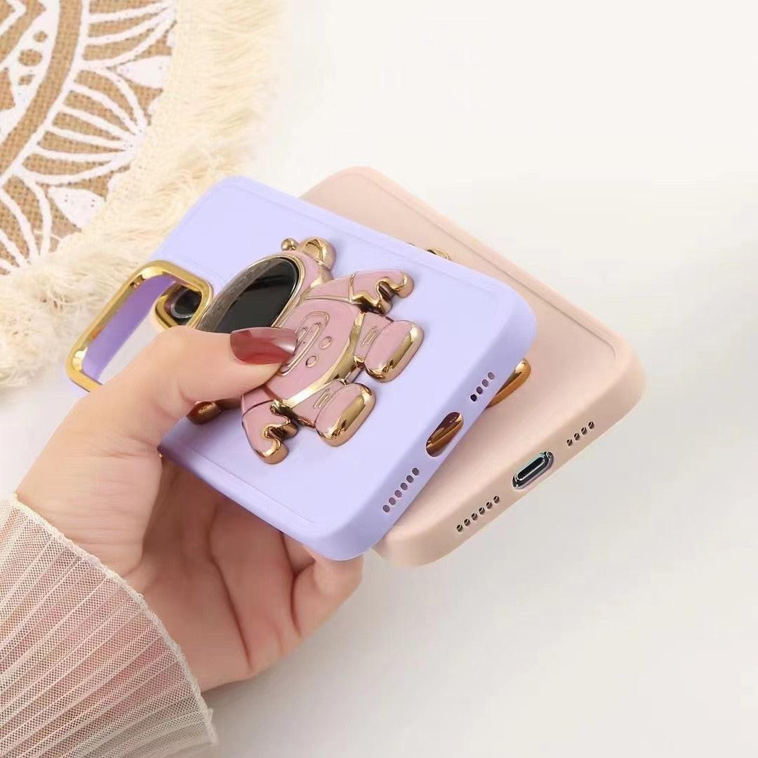 Anymob iPhone Blue Astronaut Folding Stand Case Plating Photo Frame Protector Silicone Cover-Mobile Phone Cases-PEROZ Accessories