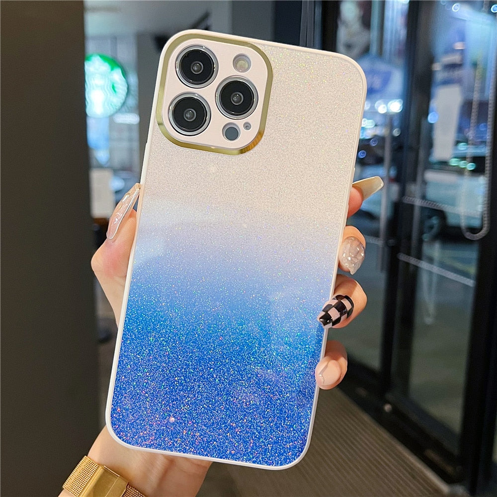 Anymob iPhone Case Pink Gradient Glitter Soft Shockproof Back Cover Shell-Mobile Phone Cases-PEROZ Accessories