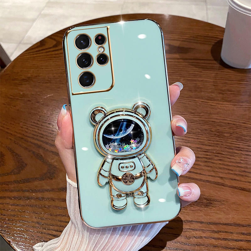 Anymob Samsung Case Sky Blue Shiny Glitter Quicksand Astronaut Phone Electroplate Stand Holder Cover-Mobile Phone Cases-PEROZ Accessories