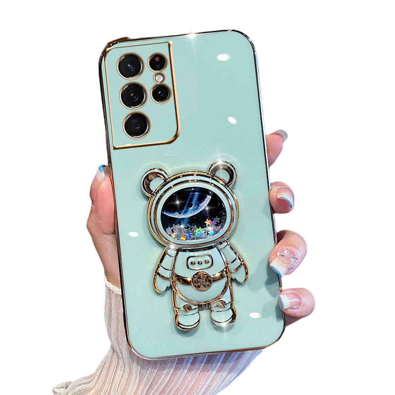 Anymob Samsung Case Sky Blue Shiny Glitter Quicksand Astronaut Phone Electroplate Stand Holder Cover-Mobile Phone Cases-PEROZ Accessories