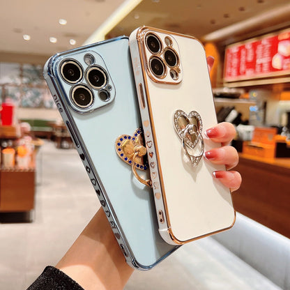 Anymob iPhone Case Light Blue Plating Love Heart Ring Holder Shockproof Soft Silicone Cover-Mobile Phone Cases-PEROZ Accessories
