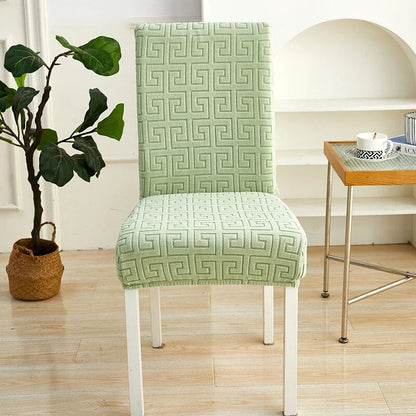 Anyhouz Chair Cover Light Green Square Geometric Design with Elastic Material for Dining Room Kitchen Wedding Hotel Banquet Restaurant-Chair Cover-PEROZ Accessories