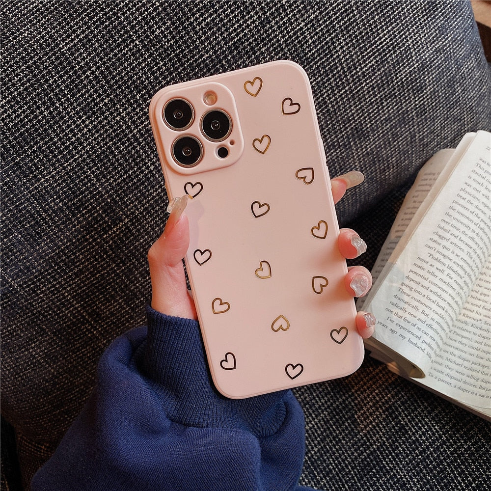 Anymob iPhone Case Purple Cute Plated Gold Love Heart Silicone Soft Silicone Back Cover-Mobile Phone Cases-PEROZ Accessories