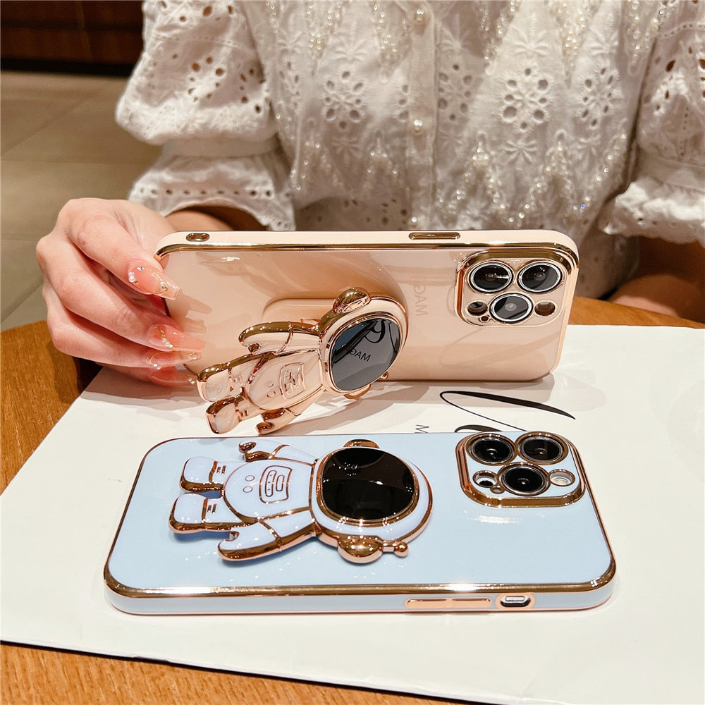 Anymob iPhone Case White Universal 6D Astronaut Foldable Holder Phone Cover-Mobile Phone Cases-PEROZ Accessories