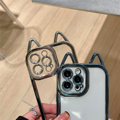Anymob iPhone Case Gold Electroplating Cute Cat Ears Transparent Camera Protection Soft Cover-Mobile Phone Cases-PEROZ Accessories