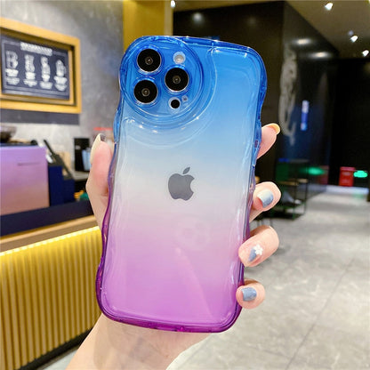 Anymob iPhone Case Purple and Green Transparent Gradient Curly Wave Shockproof Clear Soft Silicone Cover-Mobile Phone Cases-PEROZ Accessories