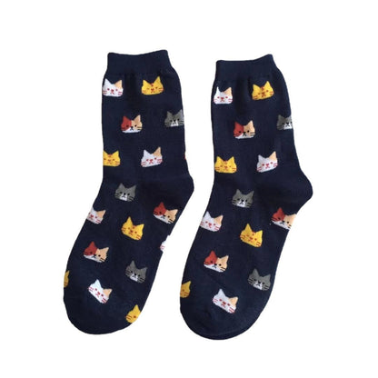 Anysox 5 Pairs One Size 5-9 Mix Colour Cartoon Animal Cute Cat Ankle Short Casual Girl With Thick Warm Cotton Socks for Holiday Gifts-Socks-PEROZ Accessories