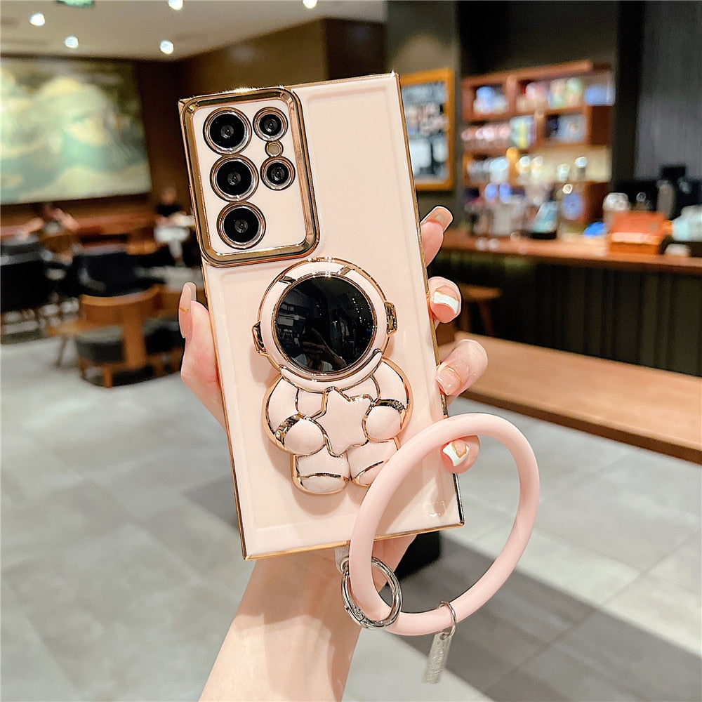 Anymob Samsung Case Gold Pink Plating Astronaut Bracelet Bracket Ultra Electroplate Soft Silicone Phone Back Cover-Mobile Phone Cases-PEROZ Accessories
