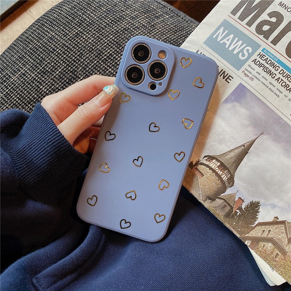 Anymob iPhone Case Purple Cute Plated Gold Love Heart Silicone Soft Silicone Back Cover-Mobile Phone Cases-PEROZ Accessories