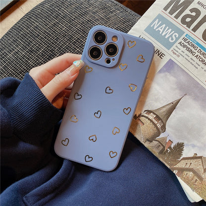 Anymob iPhone Case Purple Cute Plated Gold Love Heart Silicone Soft Silicone Back Cover-Mobile Phone Cases-PEROZ Accessories