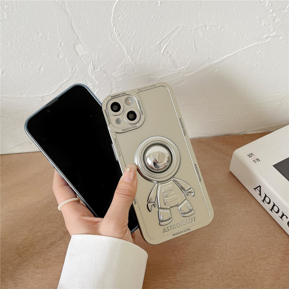Anymob iPhone Case Ocean Blue Chromed Astronaut Foldable Holder Phone Cover-Mobile Phone Cases-PEROZ Accessories