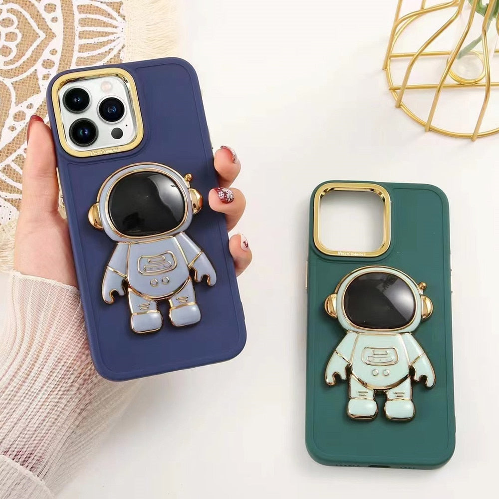 Anymob iPhone Blue Astronaut Folding Stand Case Plating Photo Frame Protector Silicone Cover-Mobile Phone Cases-PEROZ Accessories