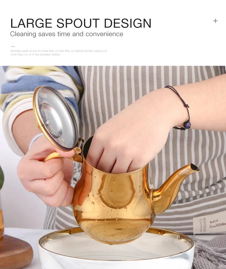 AnyGleam Teapot Gold Stainless Steel with Filter for Coffee, Tea, Oil and Liquid Seasonings Container Kettle-Teapot-PEROZ Accessories
