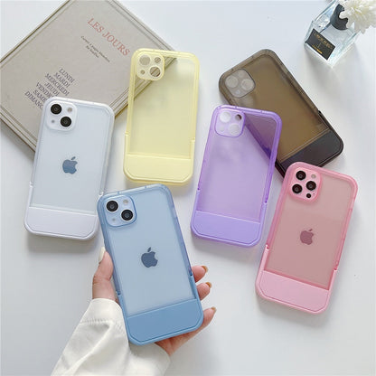 Anymob iPhone Case Yellow Candy Color Stand Holder Bracket Soft Transparent Silicon Shockproof Cover-Mobile Phone Cases-PEROZ Accessories
