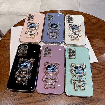 Anymob Samsung Case Light Pink Shiny Glitter Quicksand Astronaut Phone Electroplate Stand Holder Cover-Mobile Phone Cases-PEROZ Accessories